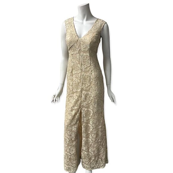 Aidan Mattox Gold Lace Sleeveless Gown - Picture 1 of 7